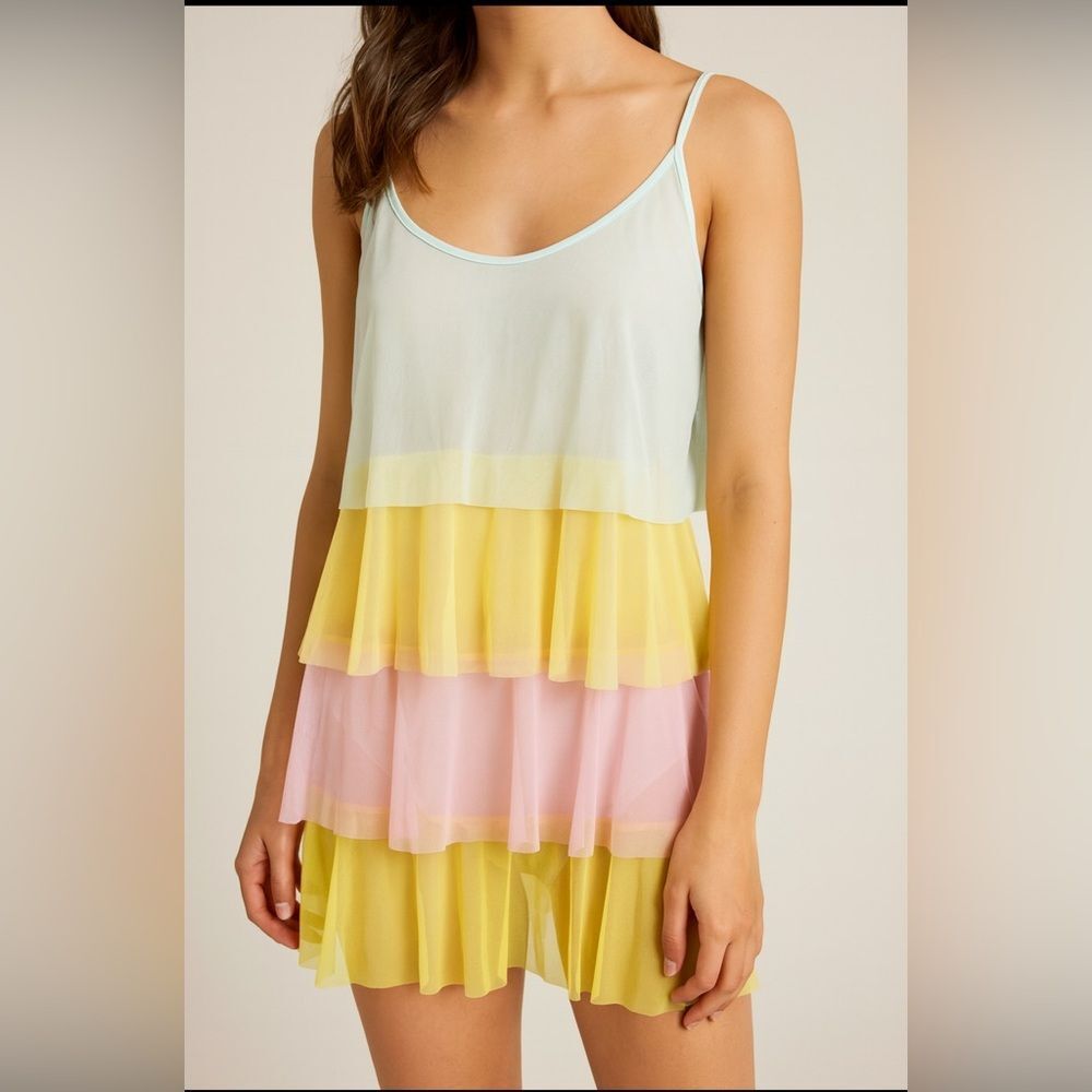 NWT Noblesse Oblige Pastel Tiered Mesh Nightgown Slip Dress Sheer Ruffle M